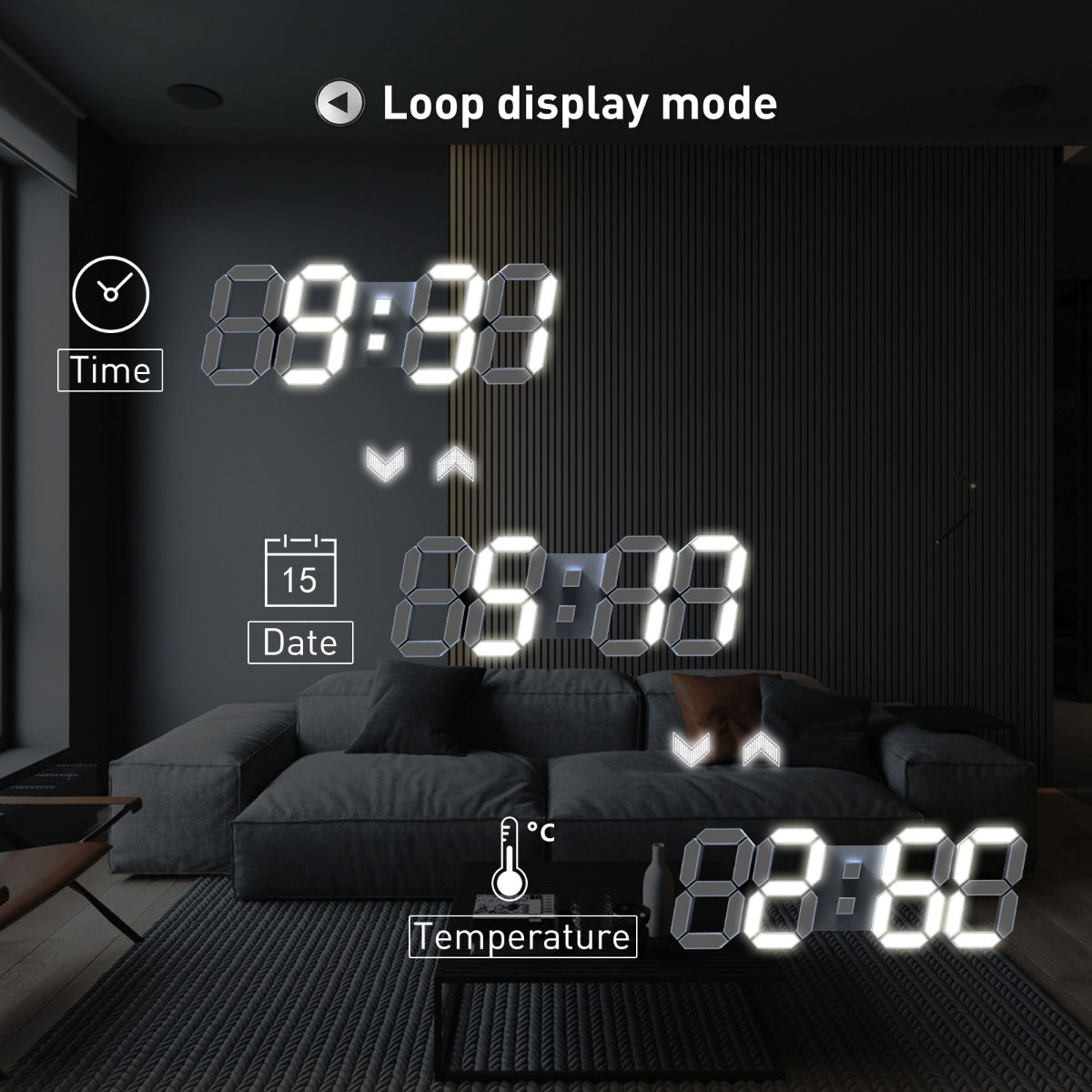 EDUP EH-LED1319 3D LED Wall Clock 9.5 Remote Control Digital Nightlight