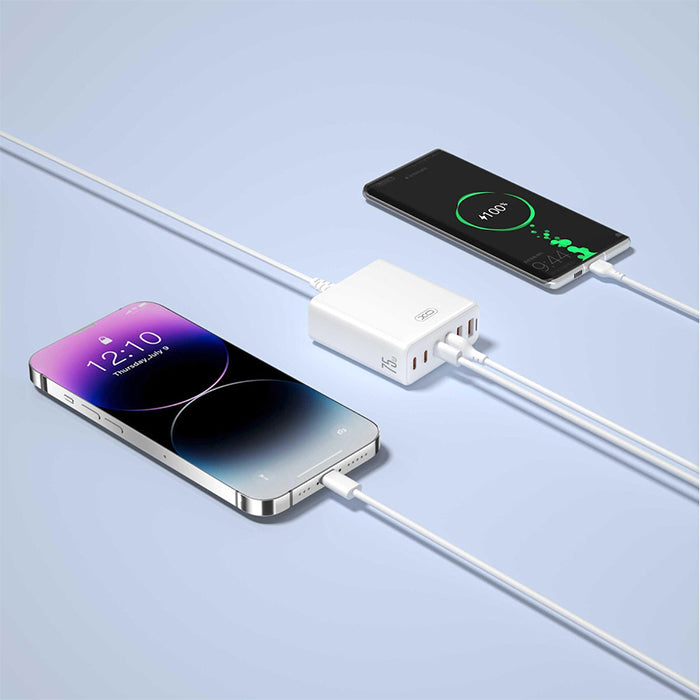 XO L133(EU) 75W GaN 3A+3C Desktop Fast Charger with 1.5M Power Cord