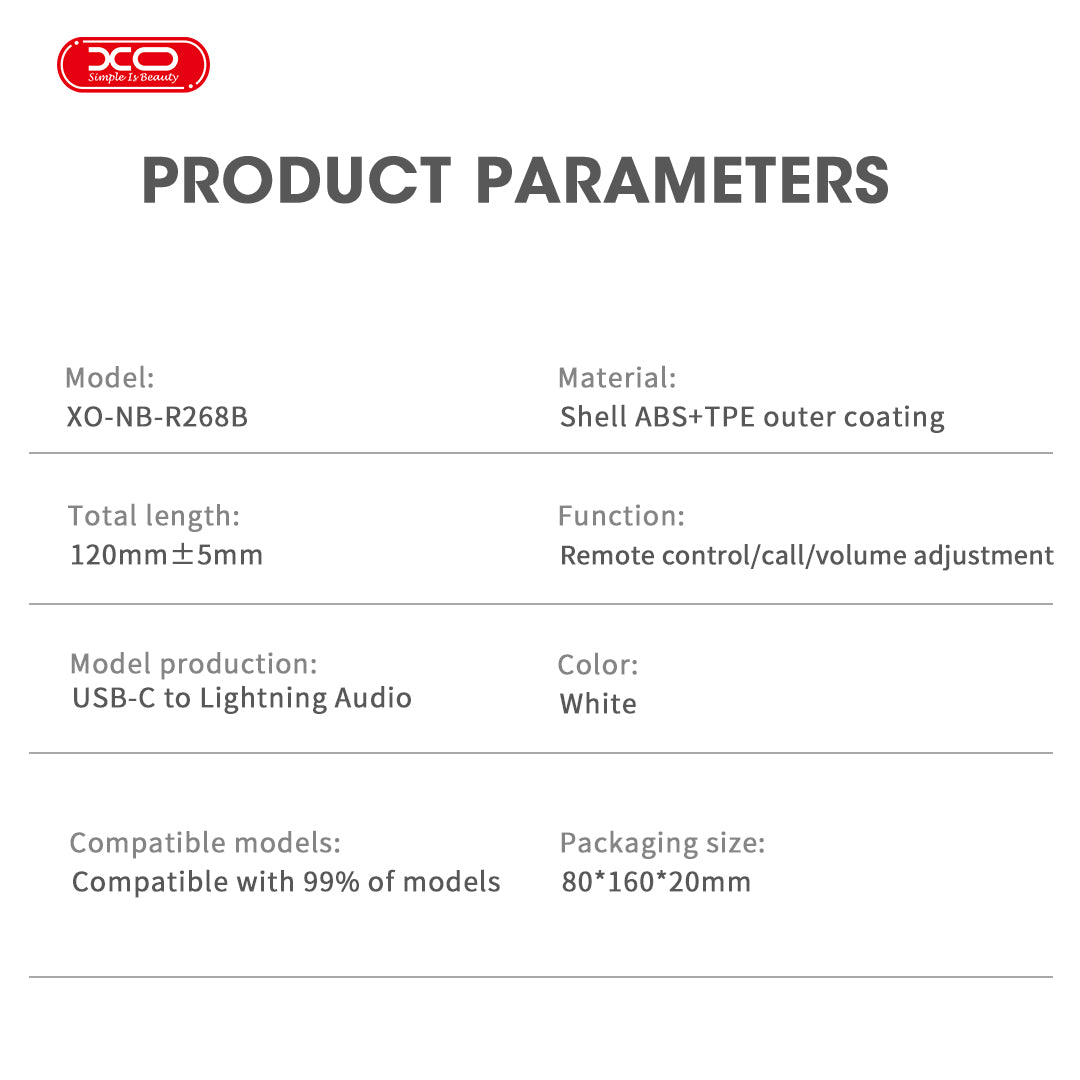 XO NB-R268B Καλώδιο Ήχου Type-c σε Lightning