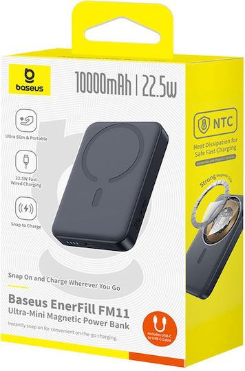 BASEUS ENERFILL FM11, ULTRA MINI ΜΑΓΝΗΤΙΚΟ POWERBANK, 10000MAh, 22.5W, ΜΕ ΚΑΛΩΔΙΟ TYPE-C, ΜΑΥΡΟ