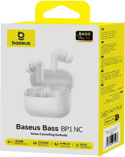 BASEUS BASS BP1 NC, ΑΣΥΡΜΑΤΑ ΑΚΟΥΣΤΙΚΑ, TRUE WIRELESS, ACTIVE NOISE CANCELLATION, ΛΕΥΚΟ