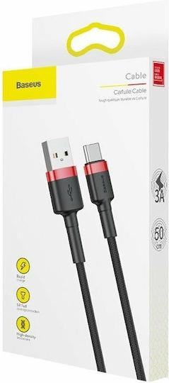 BASEUS CAFULE, ΚΑΛΩΔΙΟ ΦΟΡΤΙΣΗΣ, USB ΣΕ TYPE-C, 0.5m, 3A, ΚΟΚΚΙΝΟ+ΜΑΥΡΟ