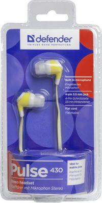 DEFENDER EARPHONES PULSE 430 WHITE & YELLOW