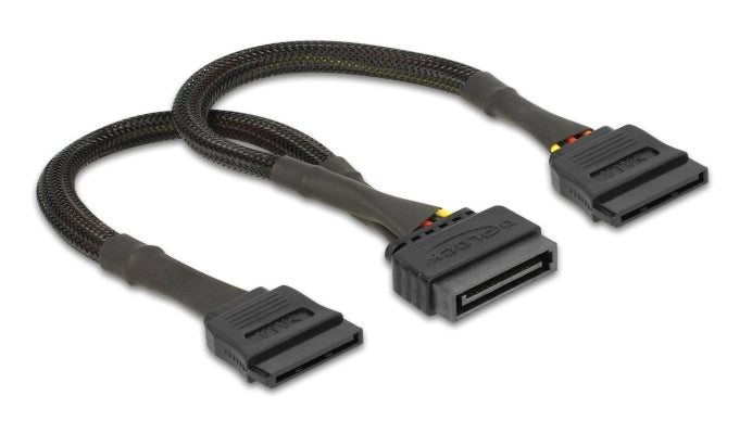 DELOCK καλώδιο SATA 15pin σε 2x SATA 15pin 60135, 0.25m, μαύρο