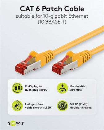 GOOBAY καλώδιο δικτύου 68299, CAT 6 S/FTP, copper, 250MHz, 0.50m, κίτρινο