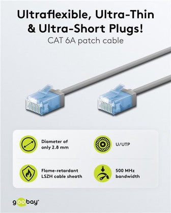 GOOBAY καλώδιο δικτύου 74228, CAT 6A U/UTP, ultra slim, copper, 500MHz, 15m, γκρι