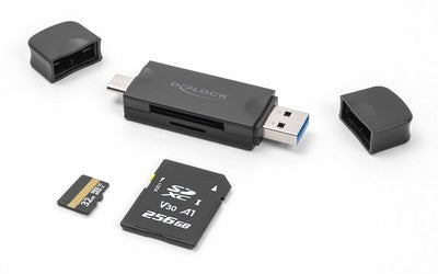 DELOCK card reader 91020 για SD & micro SD, USB/USB-C σύνδεση, 5Gbps, μαύρο