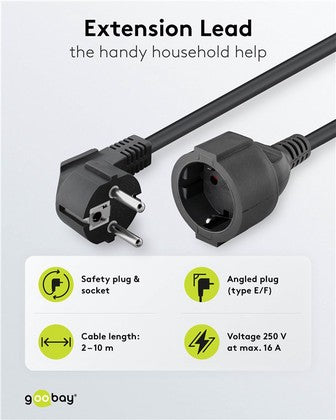 GOOBAY μπαλαντέζα προέκταση ρεύματος 93095, schuko, 3x 1.5mm², 10m, μαύρη
