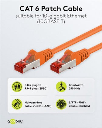 GOOBAY καλώδιο δικτύου 93468, CAT 6 S/FTP, copper, 250MHz, 1m, πορτοκαλί