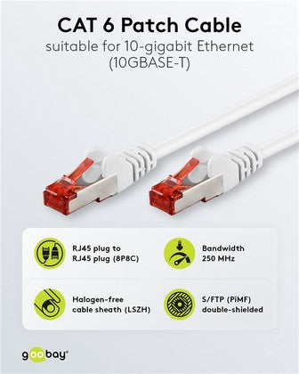 GOOBAY καλώδιο δικτύου 93502, CAT 6 S/FTP, copper, 250MHz, 1m, λευκό