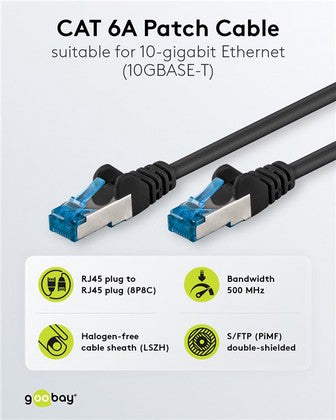 GOOBAY καλώδιο δικτύου 95607, CAT 6A S/FTP, 500MHz, Copper, 1.5m, μαύρο