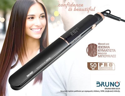 BRUNO ισιωτική πρέσα μαλλιών BRN-0219 με κεραμικές πλάκες, 50W, ψηφιακή ένδειξη, black-copper