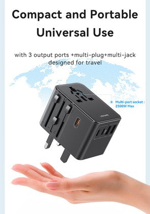 USAMS φορτιστής/αντάπτορας πρίζας CC310, 2x USB & 3x USB-C, universal, 70W, μαύρος