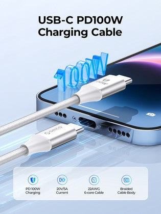 ORICO καλώδιο USB-C CDX-100CC, 100W, 480Mbps, 1m, λευκό