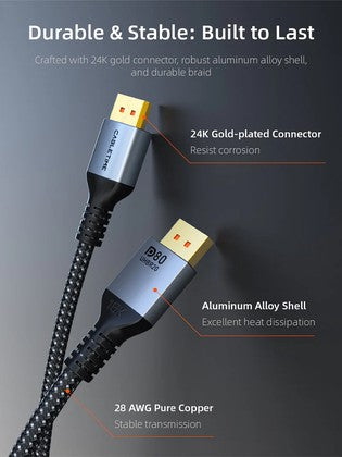 CABLETIME καλώδιο DisplayPort 2.1 CT-DP16K, VESA Certified, 16K/60Hz, 80 Gbps, 2m, μαύρο