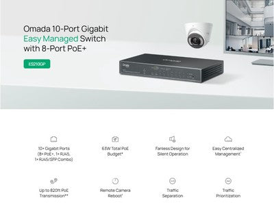 TP-LINK easy managed switch ES210GP, 10x Gigabit θύρες, PoE+, V1.0