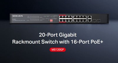 MERCUSYS rackmount switch MS120GP, 20x Gigabit θύρες, PoE+, V1.0