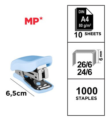 MP mini συρραπτικό PA636P με ανταλλακτικά, 24/6 - 26/6, 10 φύλλα, μπλε