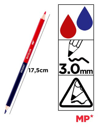 MP ξυλομπογιά με διπλή μύτη PE305T, 3mm μύτη, τρίγωνο, μπλε/κόκκινο, 3τμχ