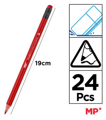 MP χρωματιστές ξυλομπογιές PP825 με γόμα, τρίγωνες, 24τμχ