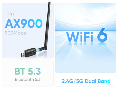 POWERTECH ασύρματος USB αντάπτορας δικτύου & Bluetooth 5.3 PT-1386, 900Mbps WiFi 6