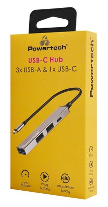 POWERTECH USB hub PT-1412, 4x θυρών, USB 3.2, 5Gbps, USB-C σύνδεση, γκρι