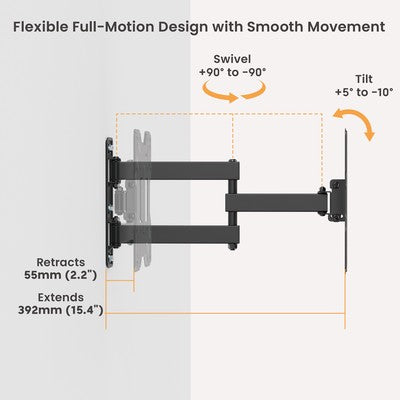 POWERTECH επιτοίχια βάση τηλεόρασης PT-1556, 23-43", έως 30kg, full motion