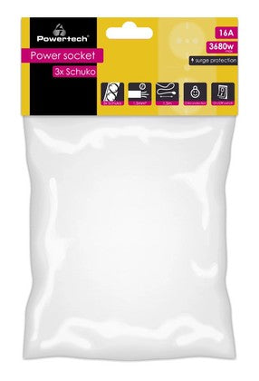 POWERTECH πολύπριζο ασφαλείας PT-879, 3x schuko, 16A, 1.5m, λευκό