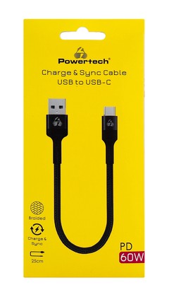 POWERTECH καλώδιο USB-C σε USB PTR-0166, 60W, 480Mbps, 25cm, μαύρο