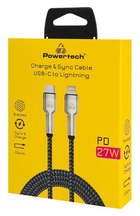 POWERTECH καλώδιο Lightning σε USB-C PTR-0200, PD 27W, 480Mbps, 1m, μαύρο/γκρι