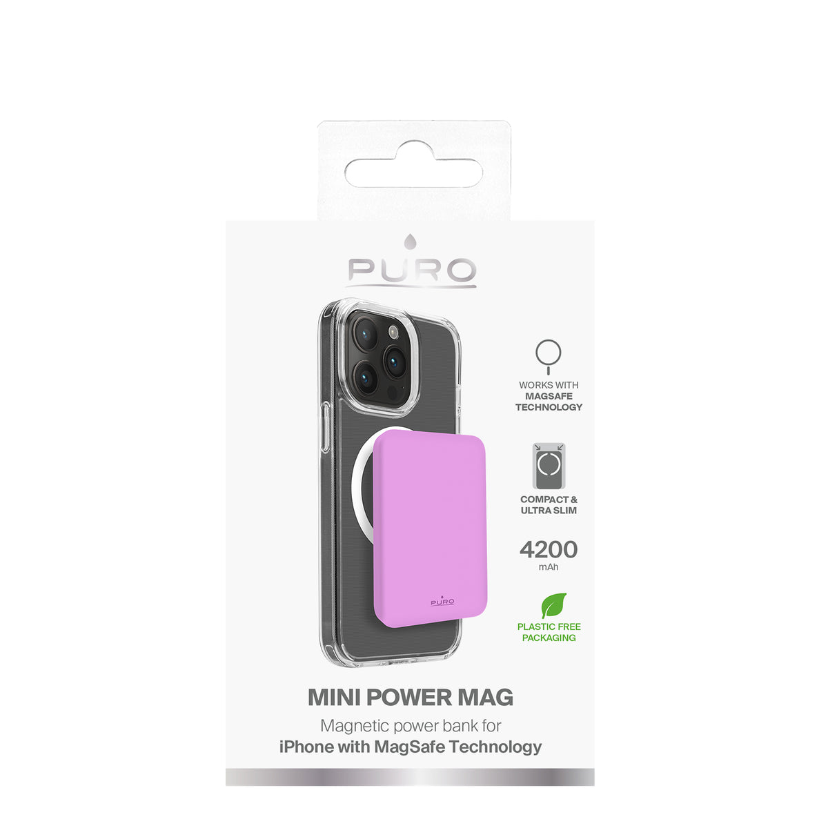 Puro External Battery 4200mAh MagSafe USB-C, Pink