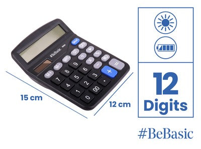 BEBASIC αριθμομηχανή S060, ηλιακό & μπαταρίας, 12 ψηφία, μαύρη