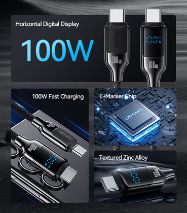 USAMS καλώδιο USB-C SJ742, 100W, 480Mbps, 1.2m, μαύρο