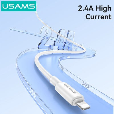 USAMS καλώδιο Lightning σε USB SJ762, 2.4A 12W, 480Mbps, 1m, λευκό