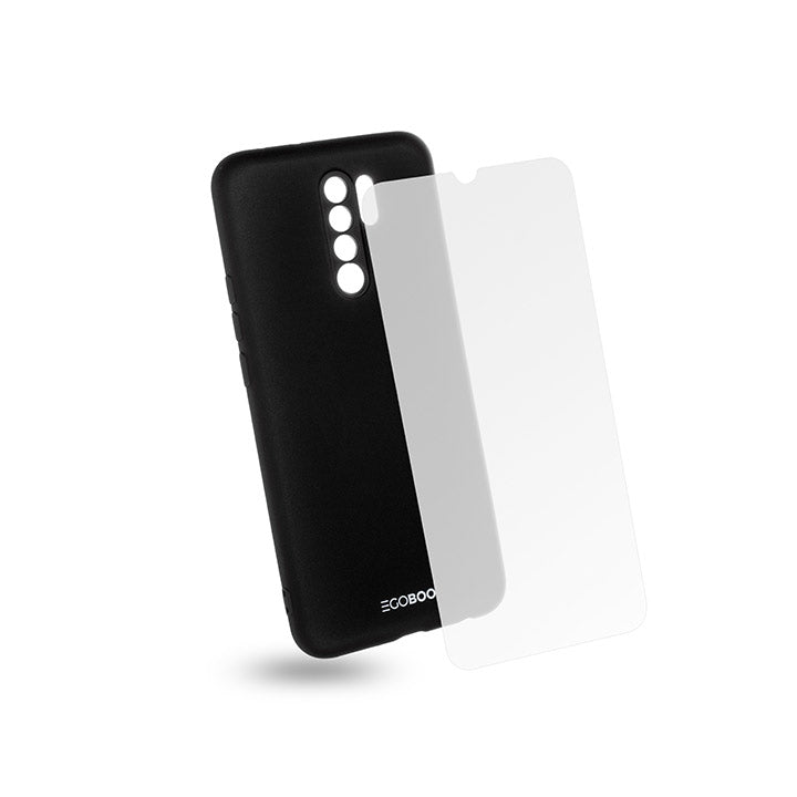 EGOBOO backcover for Xiaomi Redmi 9, Black + Tempered Glass