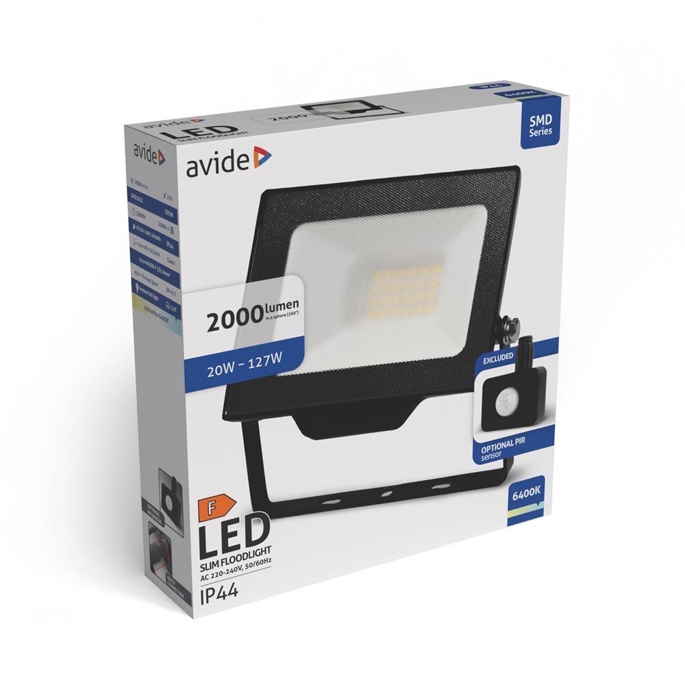 Avide LED Προβολέας SMD 20W CW 6400K με Προαιρετικό PIR