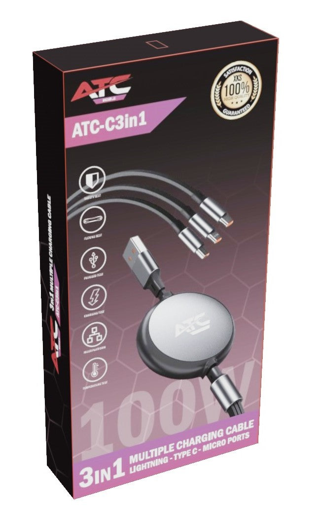 ATC-C3in1 Καλώδιο Πολλαπλής Φόρτισης Lightning Type-C Micro