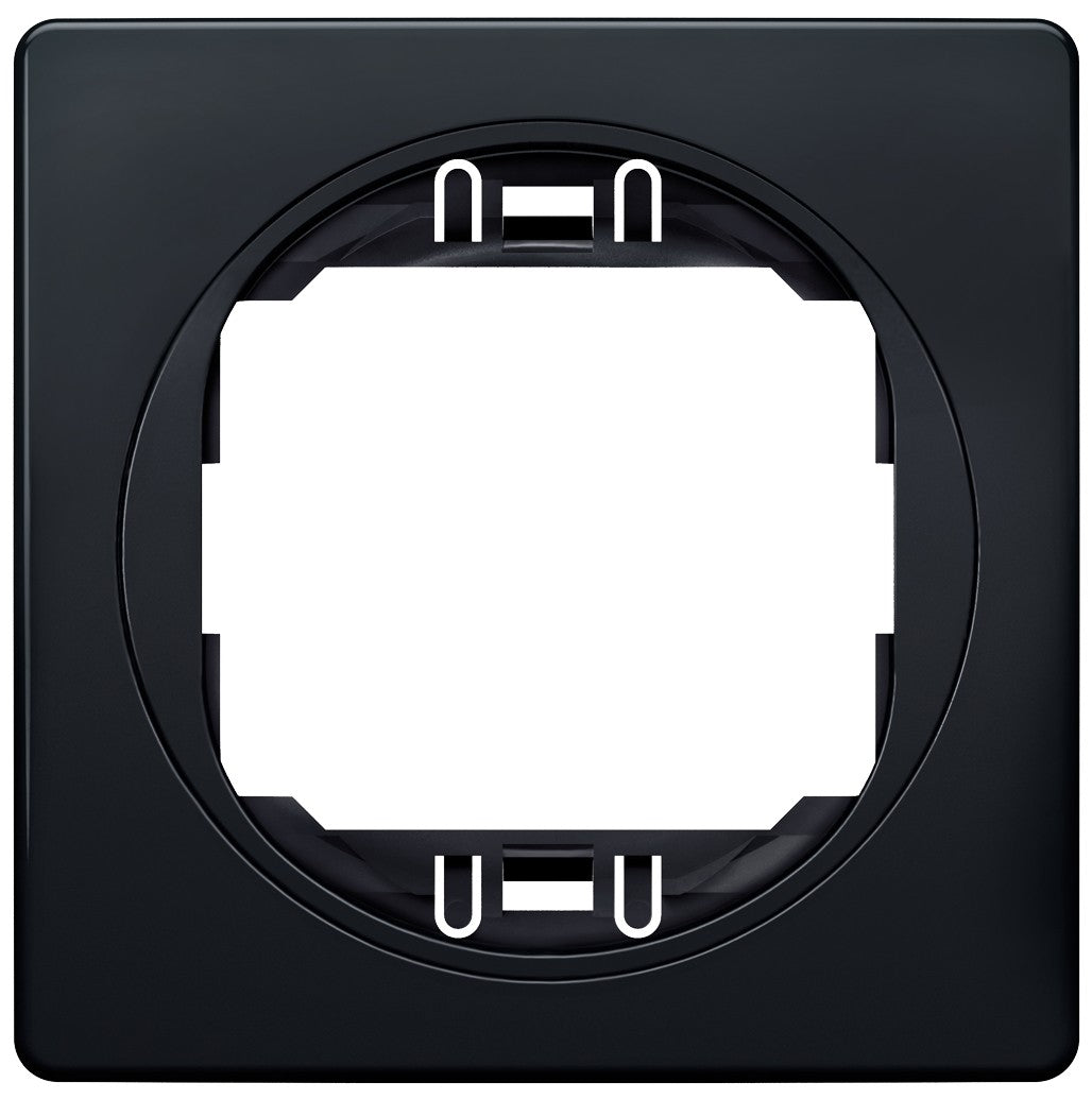 EON E6801.E1E One-gang frame 80x80, soft-touch black with black holder