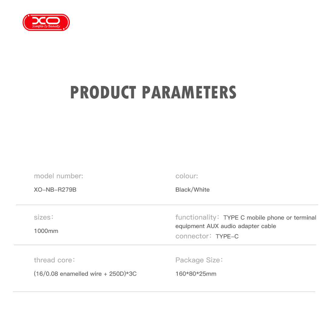 XO NB-R279B Type-c σε 3.5 Καλώδιο Ήχου Λευκό