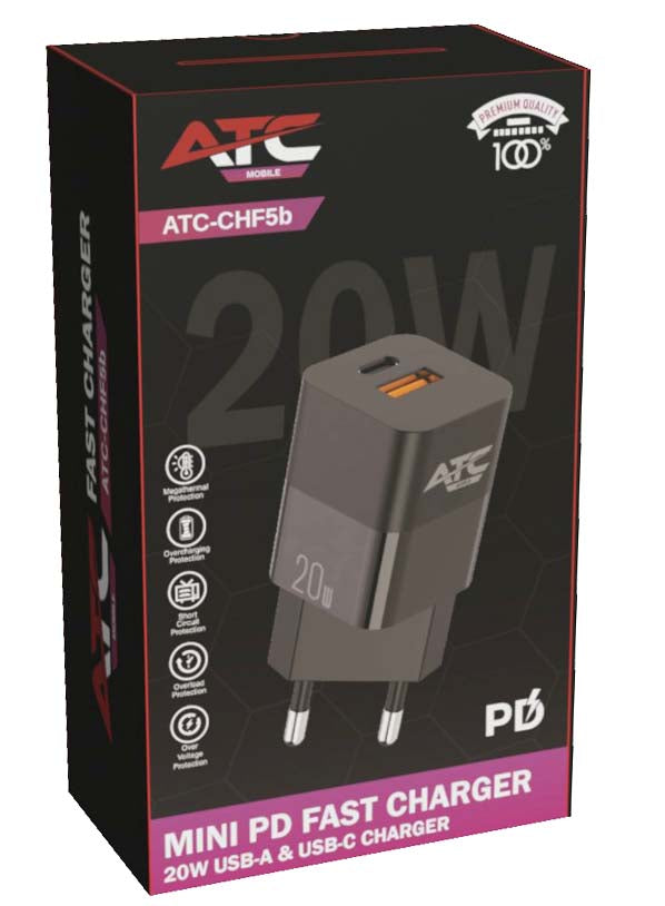 ATC-CHF5b Mini PD Fast Charger 20W Μαύρο