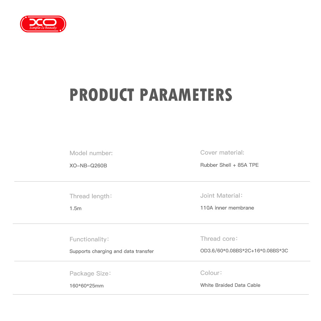 XO NB-Q260B Καλώδιο Φόρτισης & Μεταφοράς Δεδομένων Type-C σε Type-C 60W Πλεξούδα 1.5m