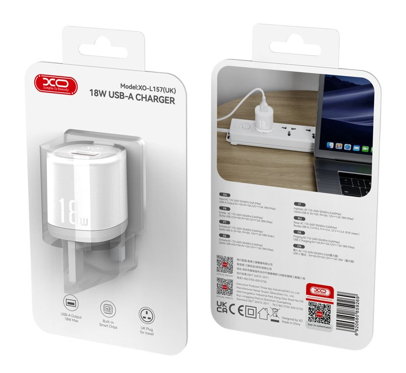 XO L157(UK) QC3.0 18W Φορτιστής Λευκό