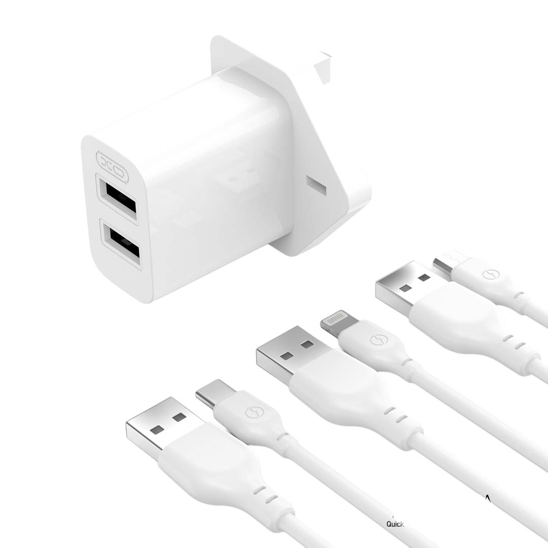 XO L109 (UK) Dual USB-A 2.4A Charger with lightning cable