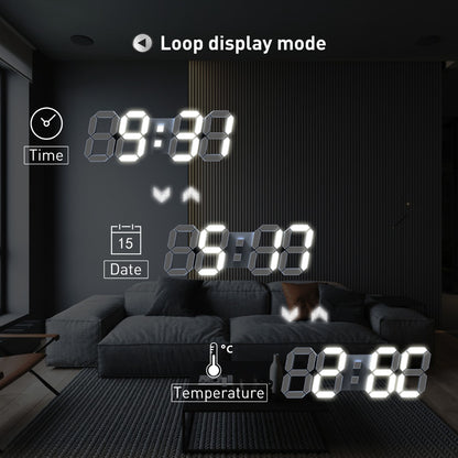 EDUP EH-LED1319 3D LED Wall Clock 9.5 Remote Control Digital Nightlight