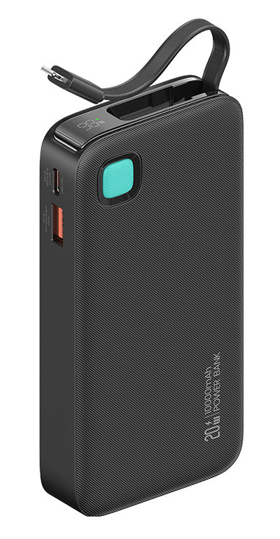 USAMS power bank CD225 με καλώδιο Lightning, 2x θύρες εξόδου, 10000mAh, 20W, μαύρο