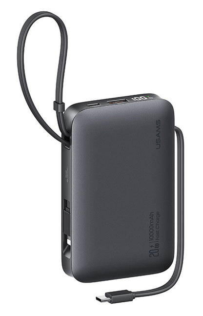 USAMS power bank CD228 με 2x καλώδια, 2x θύρες εξόδου, 10000mAh, 20W, γκρι