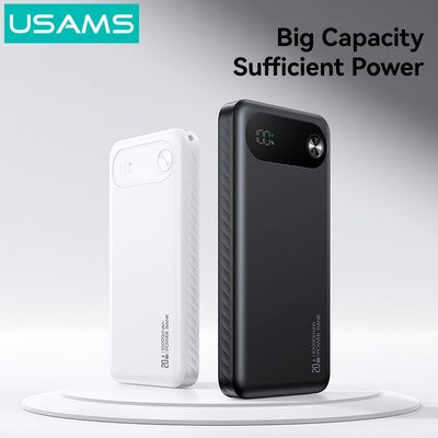 USAMS power bank CD249 με οθόνη, 3x θύρες εξόδου, 10000mAh, PD20W, λευκό