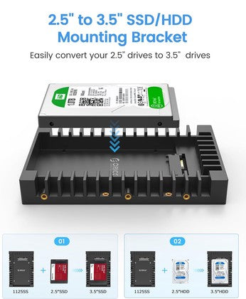 ORICO tray 3.5" για 2.5" HDD/SSD 1125SS-V1, 6Gbps, μαύρο