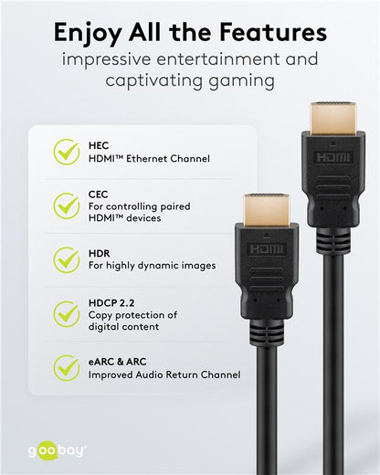 Goobay Καλώδιο HDMI Ethernet Υψηλής Ταχύτητας 4K/60Hz 18Gbit/s Μαύρο 0,5μ 80096