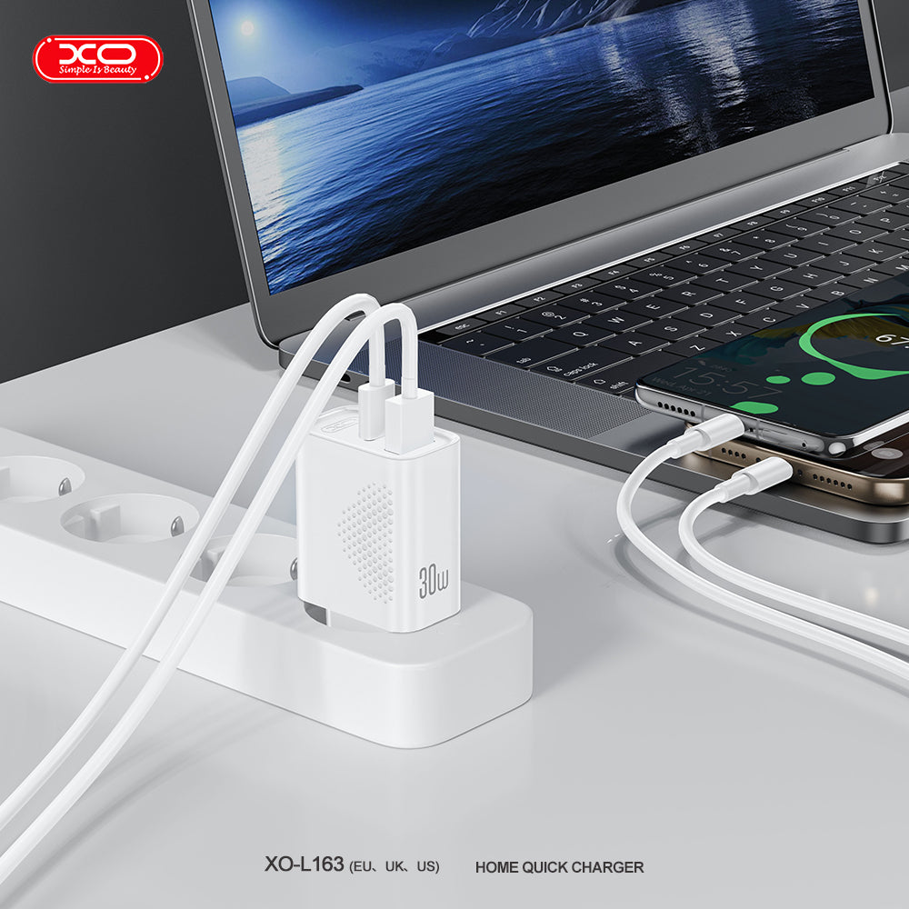 XO L163 Φορτιστής Ταχείας Φόρτισης EU PD30W/QC18W με Θύρα USB-A & USB-C